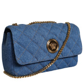 Versace Blue Quilted Denim Leather Crossbody Shoulder Bag